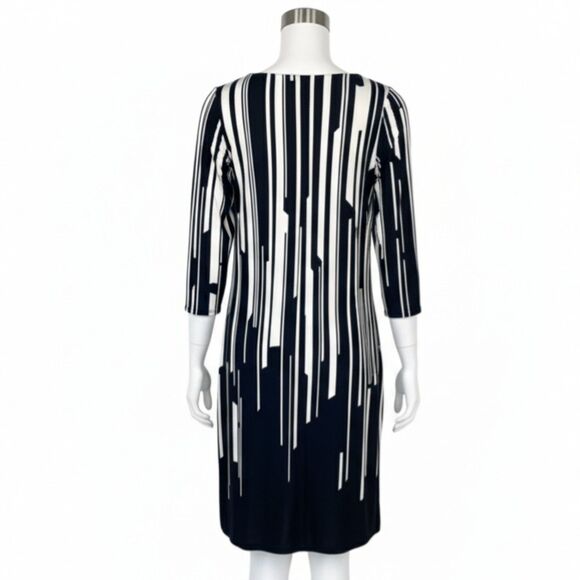Nine West Black White Abstract Geometric Art Deco 60s Go-Go Mod Shift Dress Sz 4 - Picture 6 of 13